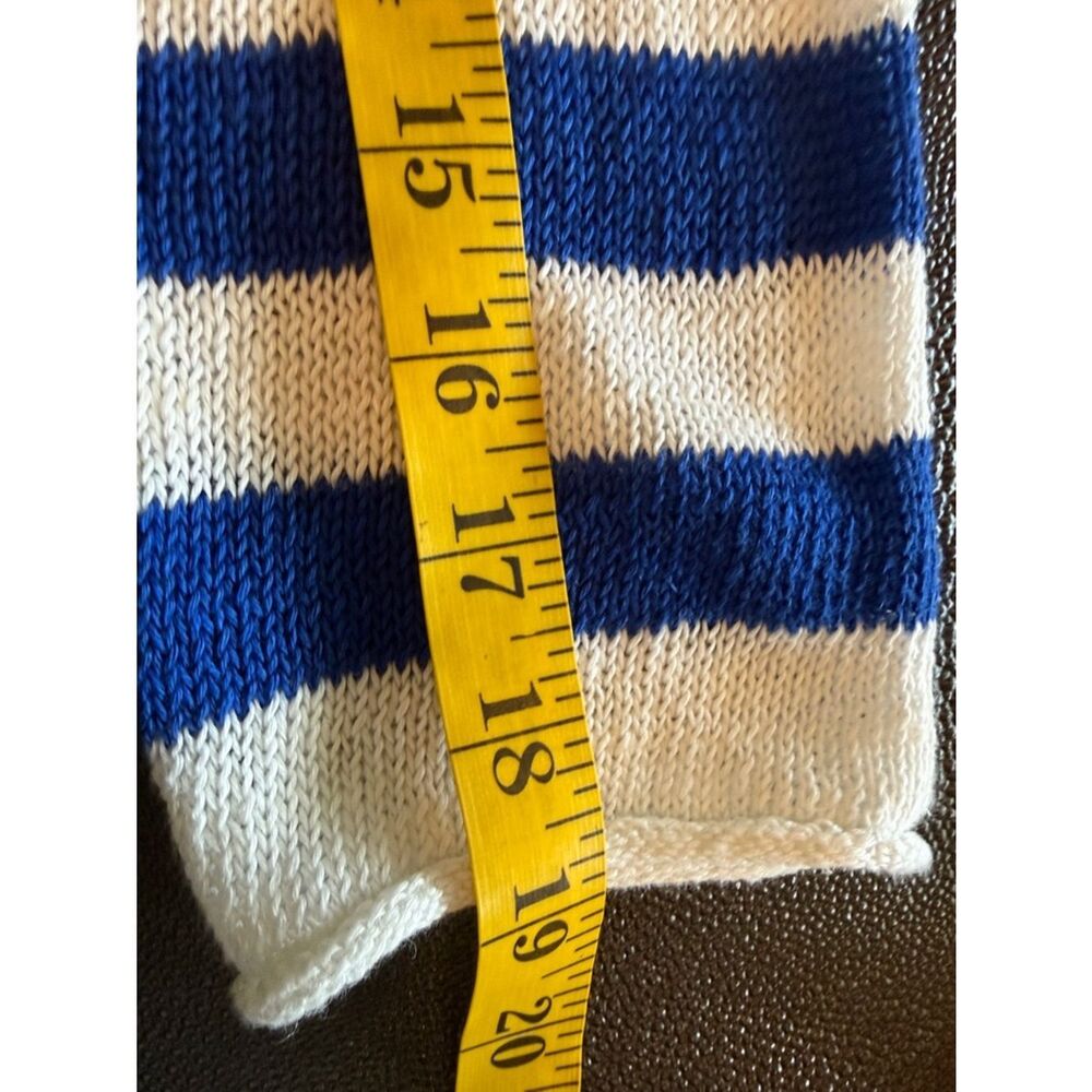 Madewell Blue and White Striped V-Neck Linen Sweater rolled hemlines size Small - Picture 13 of 13